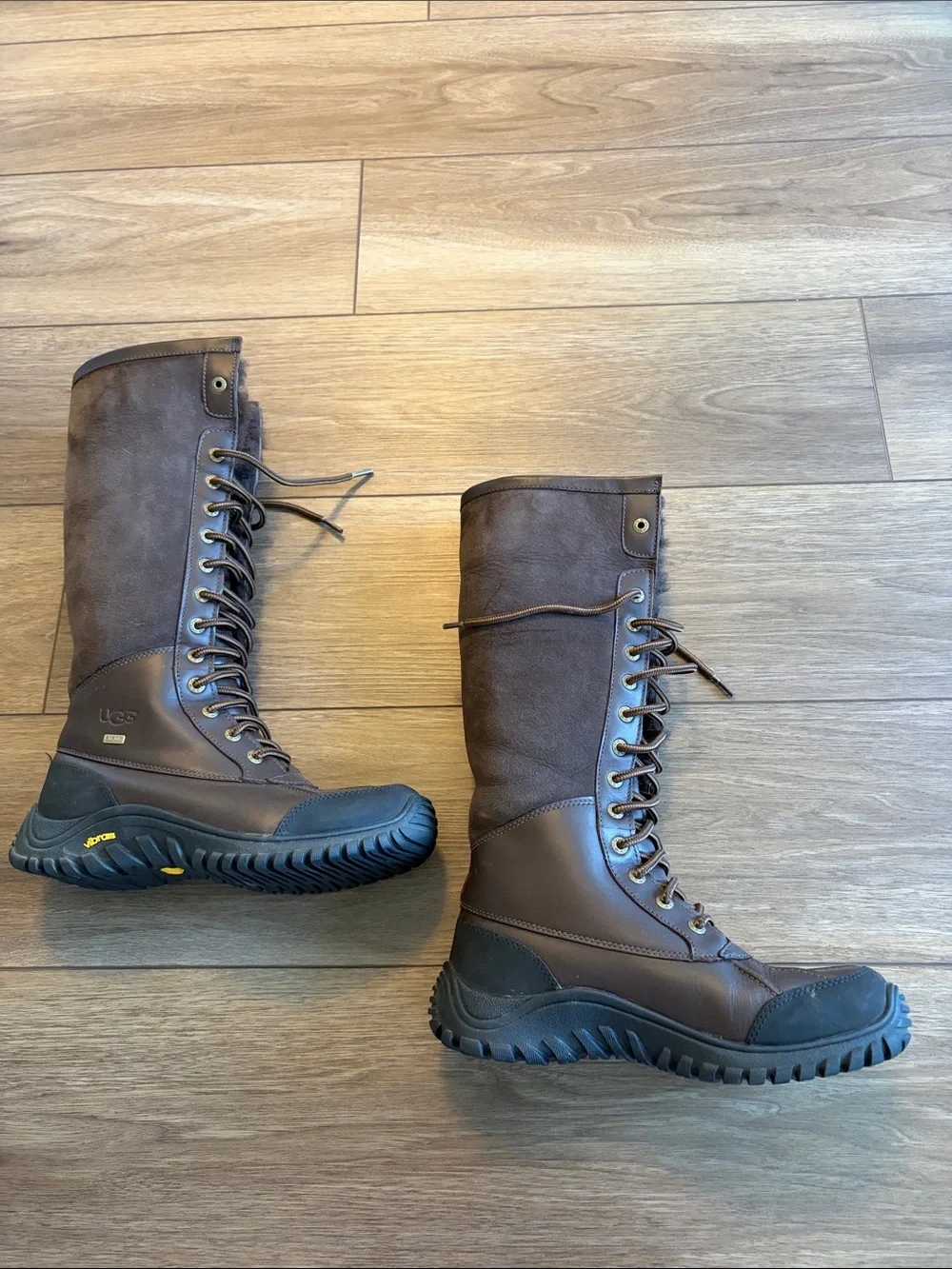 UGG Women's Tall Lace-Up Winter Boot in Dark Brown - Size 8.5